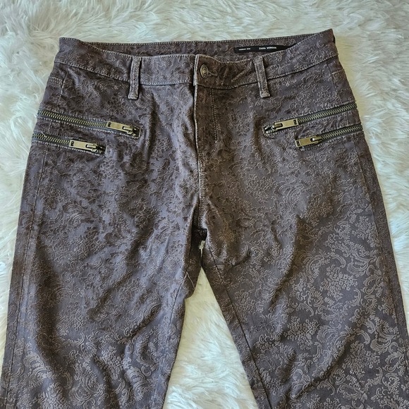 Zara Woman Slim Fit Gray‎ Jacquard Floral Mid Rise Pant. Size 4 - Picture 2 of 12